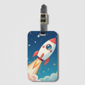 かわいい宇宙ロケットの打ち上げ ラゲッジタグ (正面縦)