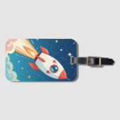かわいい宇宙ロケットの打ち上げ ラゲッジタグ (正面横)