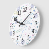 かわいい宇宙ロケットの柄 |壁掛け時計 ラージ壁時計 (傾斜)