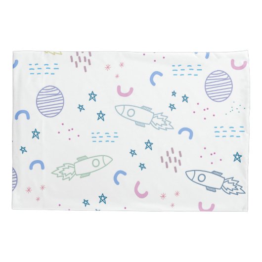 かわいい宇宙ロケットの柄 |枕ケース 枕カバー (裏面-左)