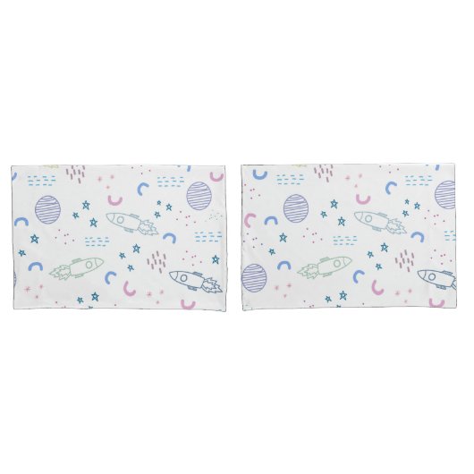 かわいい宇宙ロケットの柄 |枕ケース 枕カバー (フロントセット)