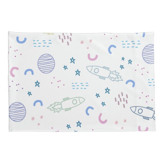 かわいい宇宙ロケットの柄 |枕ケース 枕カバー (裏面-右)