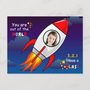 かわいい宇宙ロケット船の誕生日ブラストオフ! ポストカード