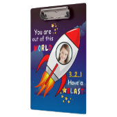 かわいい宇宙ロケット船ブラストオフ誕生日 クリップボード (左)