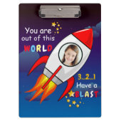 かわいい宇宙ロケット船ブラストオフ誕生日 クリップボード (正面)