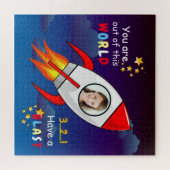 かわいい宇宙ロケット船ブラストオフ誕生日 ジグソーパズル (横)
