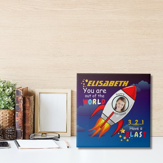 かわいい宇宙ロケット船ブラストオフ誕生日 タイル