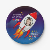かわいい宇宙ロケット船ブラストオフ誕生日 ペーパープレート (正面)