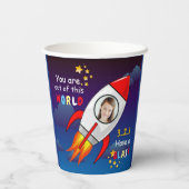 かわいい宇宙ロケット船ブラストオフ誕生日 紙コップ (裏面)