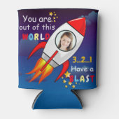 かわいい宇宙ロケット船ブラストオフ誕生日 缶クーラー (正面)