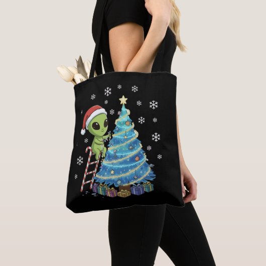 かわいい宇宙人のサンタのクリスマスの飾り トートバッグ (クローズアップ)