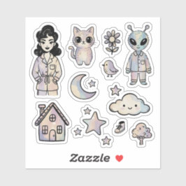 かわいい宇宙人ピンアップガール イラスト ステッカー セット シール
