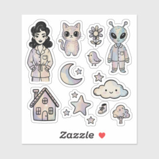 かわいい宇宙人ピンアップガール イラスト ステッカー セット シール