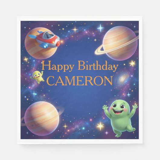 かわいい宇宙人 誕生日パーティー スタンダードランチョンナプキン (正面)