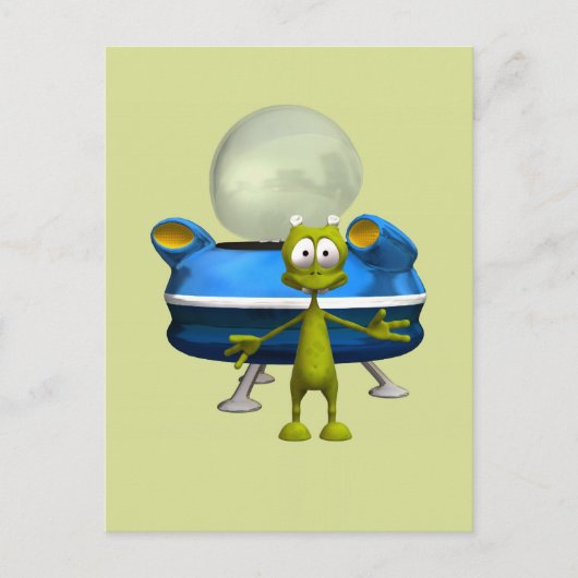 かわいい宇宙人UFOキャラクター宇宙アート ポストカード (正面)