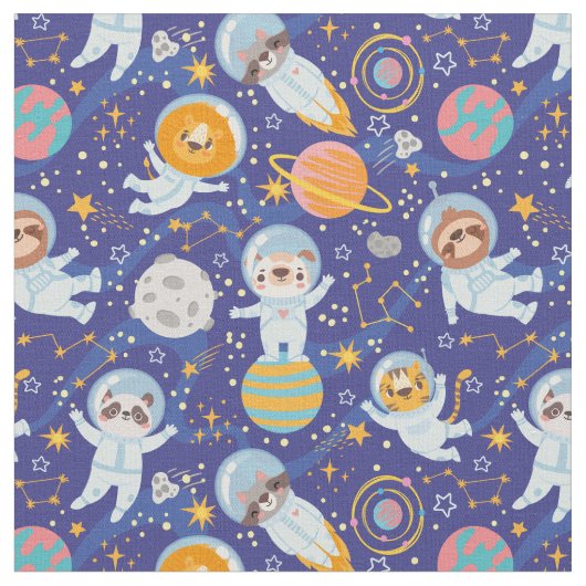 かわいい宇宙動物の織物 ファブリック (クローズアップ)