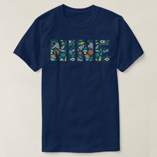 かわいい宇宙宇宙飛行士パターン9、9誕生日T- Tシャツ (デザイン正面)