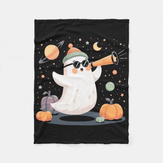 かわいい宇宙幽霊望遠鏡不気味ハロウィンポンプ フリースブランケット (正面)