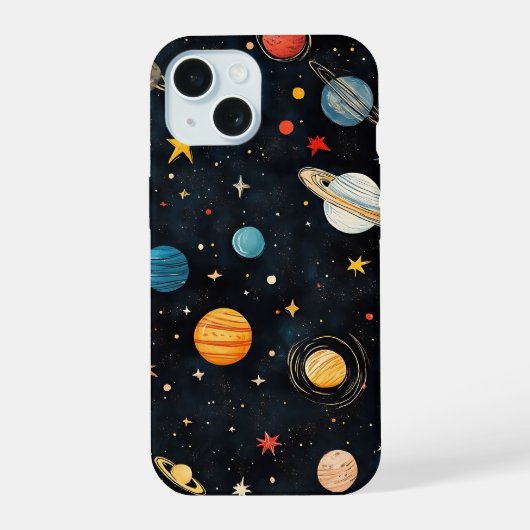 かわいい宇宙惑星パターン iPhone 15ケース (裏面)