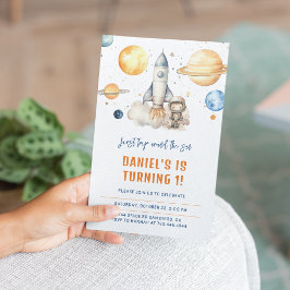 かわいい宇宙惑星ボーイファースト誕生日 招待状