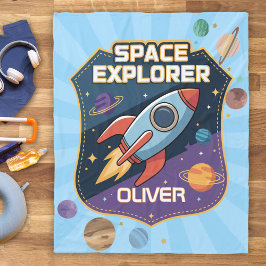かわいい宇宙探検家のバッジ フリースブランケット