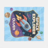かわいい宇宙探検家のバッジ フリースブランケット (正面(横))