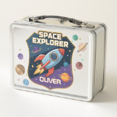 かわいい宇宙探検家のバッジ メタルランチボックス (裏面)