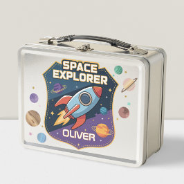 かわいい宇宙探検家のバッジ メタルランチボックス