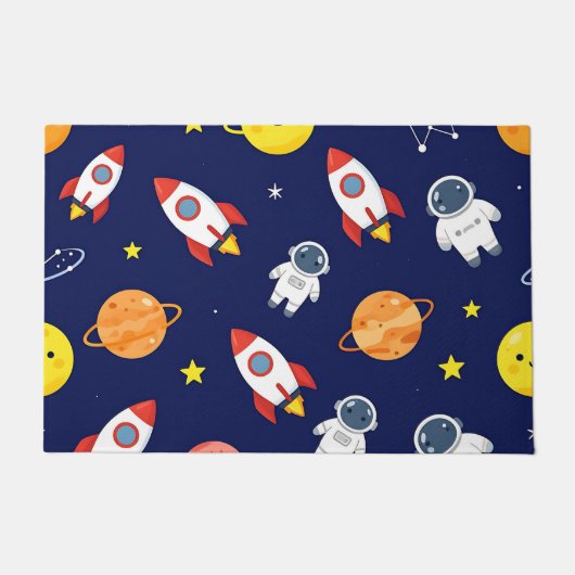 かわいい宇宙探検家の子供パターン ドアマット (正面)
