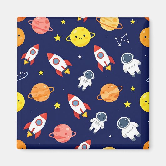 かわいい宇宙探検家の子供パターン マグネット (正面)