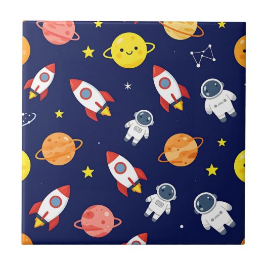 かわいい宇宙探検家の子供向けパターン タイル (正面)