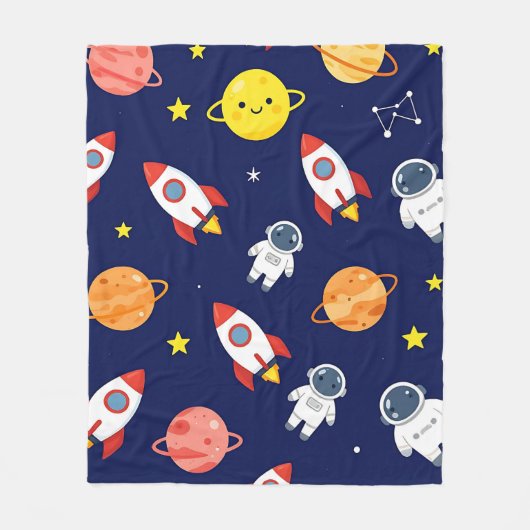 かわいい宇宙探検家の子供向けパターン フリースブランケット (正面)