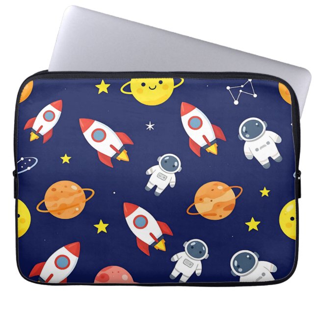 かわいい宇宙探検家の子供向けパターン ラップトップスリーブ (正面)