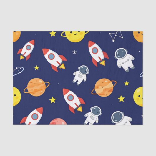 かわいい宇宙探検家の子供向けパターン 薄葉紙 (正面)