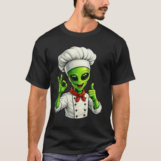 かわいい宇宙料理人のデザイン おしゃれな宇宙人シェフ Tシャツ (正面)