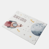 かわいい宇宙星空の惑星モノグラムキッズ ドアマット (アングル)