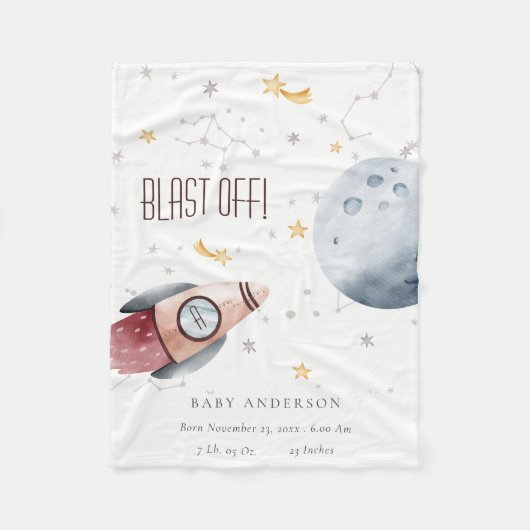 かわいい宇宙星空の惑星ロケット誕生統計 フリースブランケット (正面)