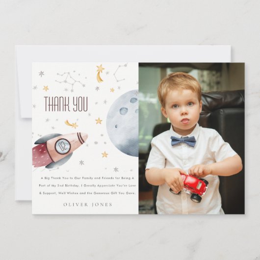 かわいい宇宙星空の惑星 誕生日どんな年齢にも サンキューカード (正面)