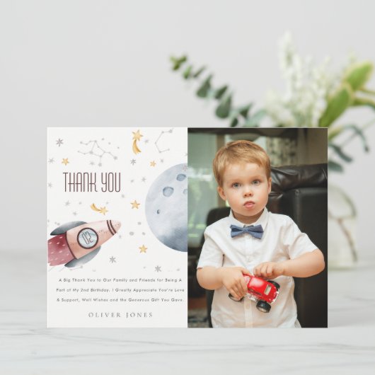 かわいい宇宙星空の惑星 誕生日どんな年齢にも サンキューカード (スタンド正面)