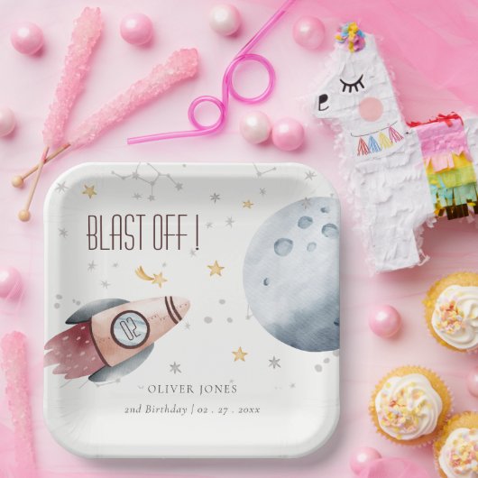 かわいい宇宙星空の惑星Any Age誕生日 ペーパープレート (パーティー)