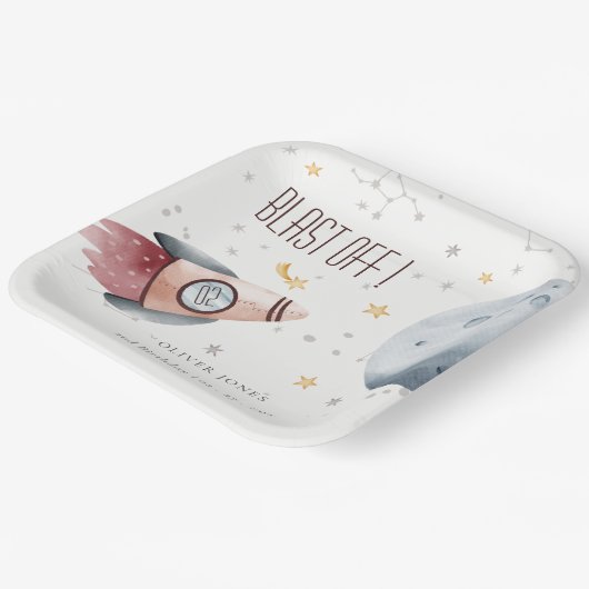 かわいい宇宙星空の惑星Any Age誕生日 ペーパープレート (傾斜あり)