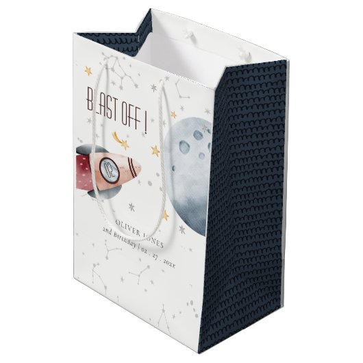 かわいい宇宙星空の惑星Any Age誕生日 ミディアムペーパーバッグ (裏面アングル)