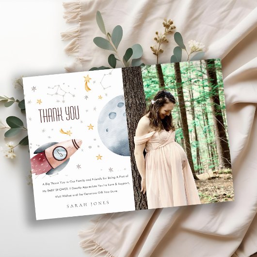 かわいい宇宙星空ロケット惑星ベビーシャワー サンキューカード