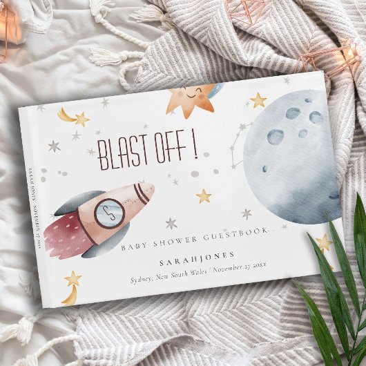 かわいい宇宙星空ロケット赤ちゃんシャワー ゲストブック
