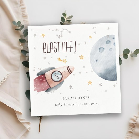 かわいい宇宙星空ロケット赤ちゃんシャワー スタンダードカクテルナプキン