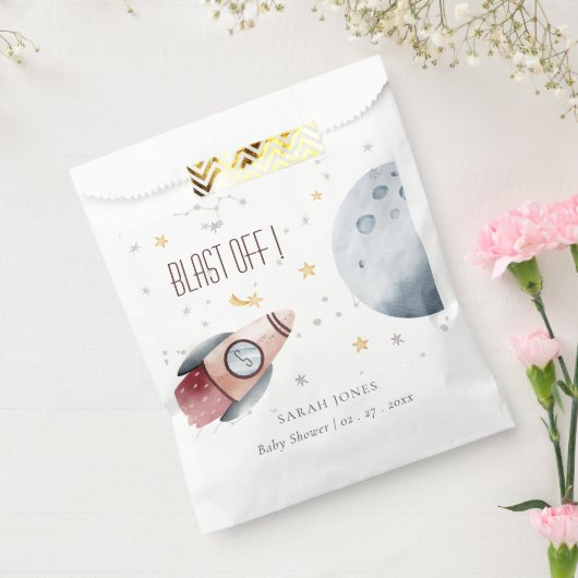 かわいい宇宙星空ロケット赤ちゃんシャワー フェイバーバッグ (封をした状態)