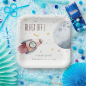 かわいい宇宙星空ロケット赤ちゃんシャワー ペーパープレート (パーティー)