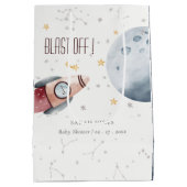 かわいい宇宙星空ロケット赤ちゃんシャワー ミディアムペーパーバッグ (裏面)