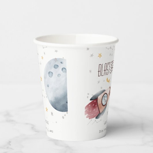 かわいい宇宙星空ロケット赤ちゃんシャワー 紙コップ (左)