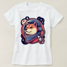 かわいい宇宙柴犬ヘルメットロケットアートデザイン Tシャツ